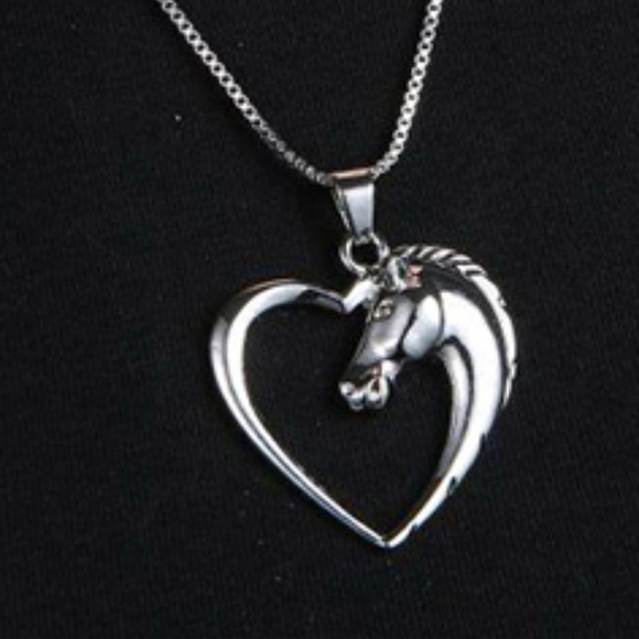 Silver Color Heart & Horse Pony Chain Necklace - NWT Fashion Jewelry - Picture 4 of 8